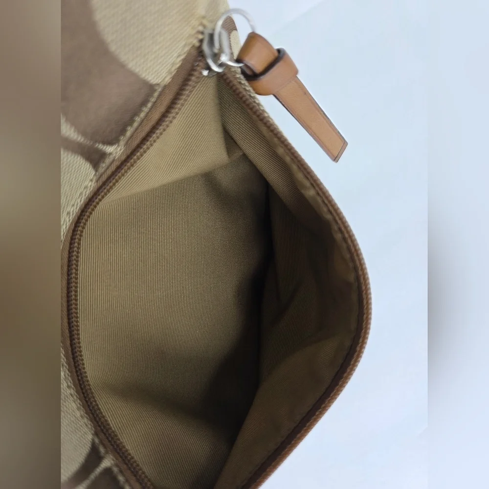 Y2k Coach Signature Canvas Bucket Medium Shoulder Bag F13358 Leather Silver